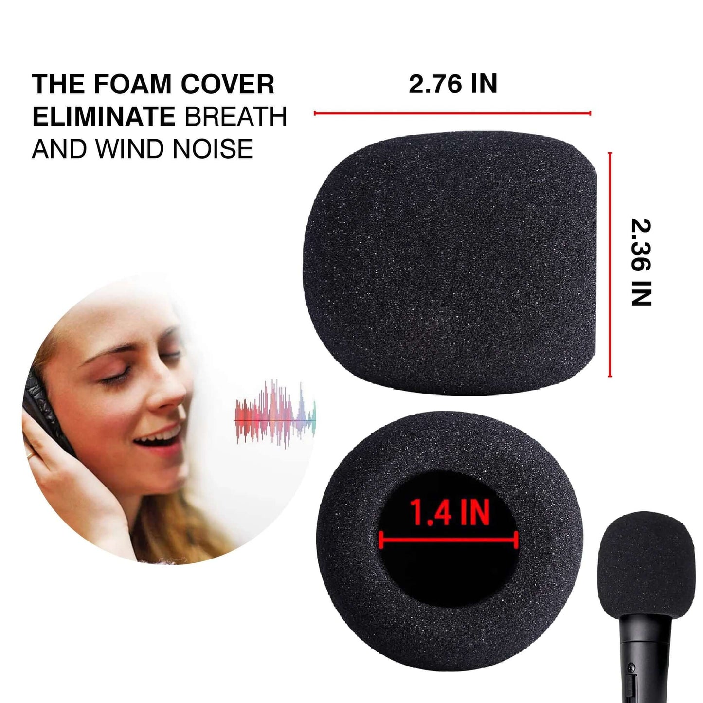 Foam microphone cover designed to eliminate breath and wind noise for clear audio during podcasting or streaming.