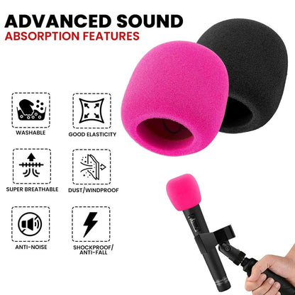 Soft foam microphone windscreens in pink and black with features like dustproof and washable design for crystal clear audio.