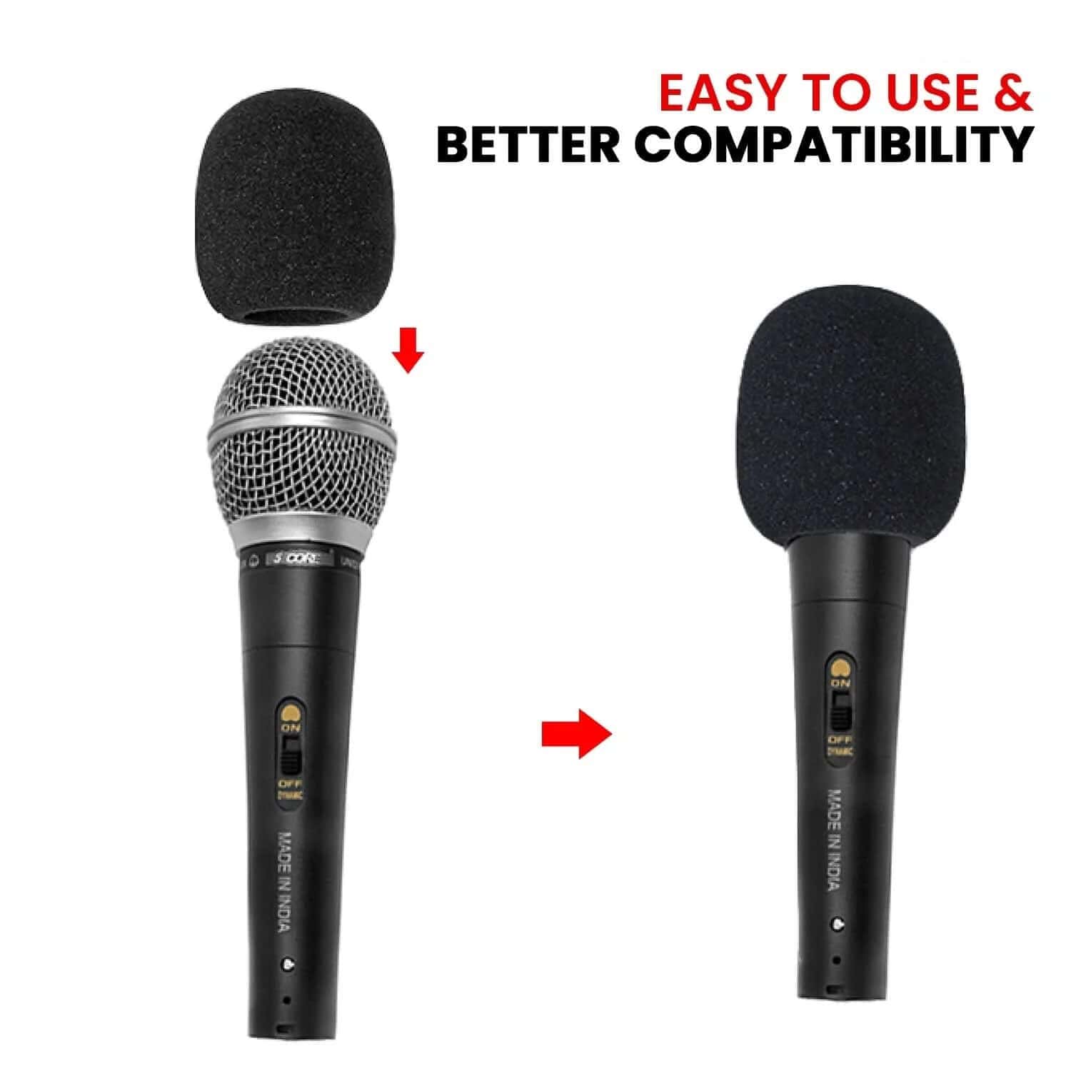 Soft foam microphone windscreen for enhanced audio clarity and reduced noise, suitable for most dynamic mics.